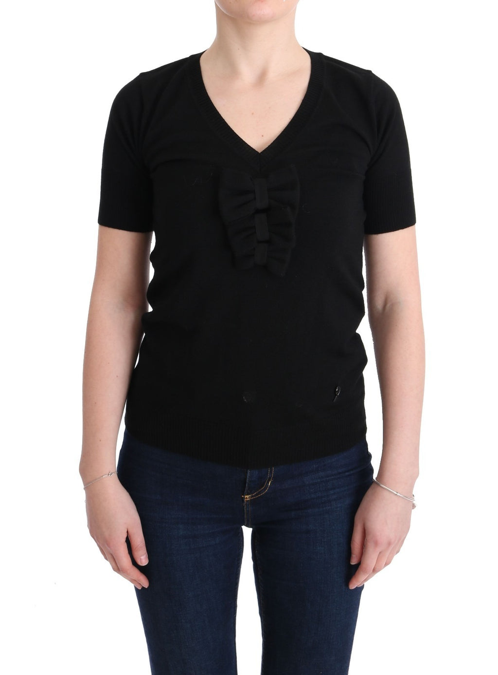 MARGHI LO' Schwarze Damenbluse aus 100% Lammwolle, T-Shirt-Top