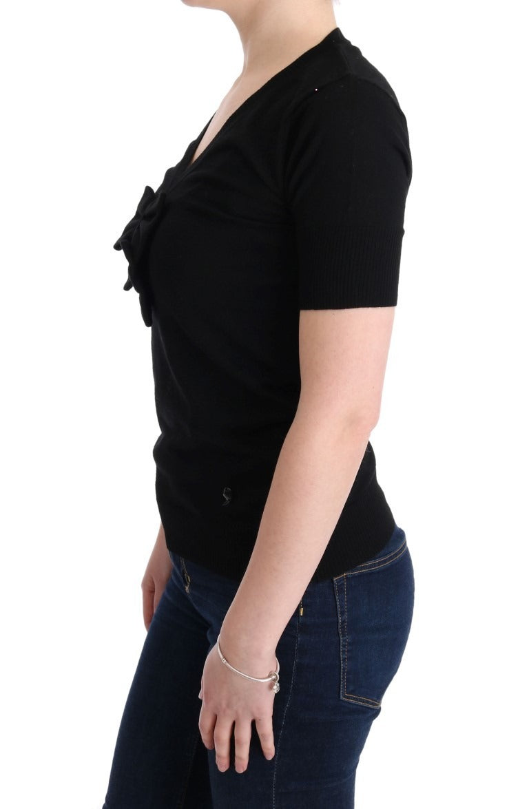 MARGHI LO' Schwarze Damenbluse aus 100% Lammwolle, T-Shirt-Top
