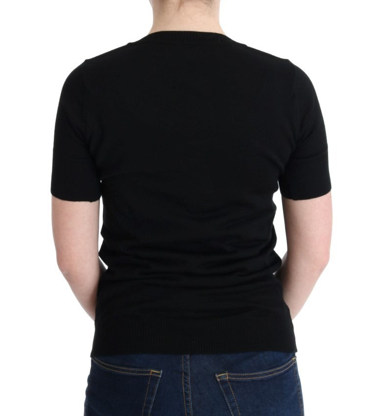 MARGHI LO' Schwarze Damenbluse aus 100% Lammwolle, T-Shirt-Top