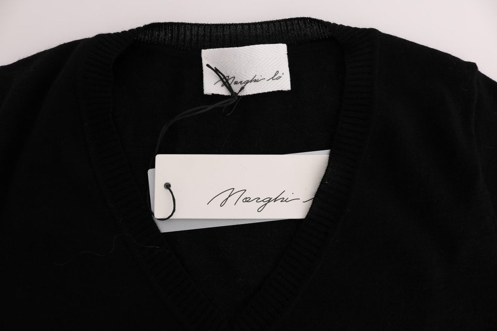 MARGHI LO' Schwarze Damenbluse aus 100% Lammwolle, T-Shirt-Top
