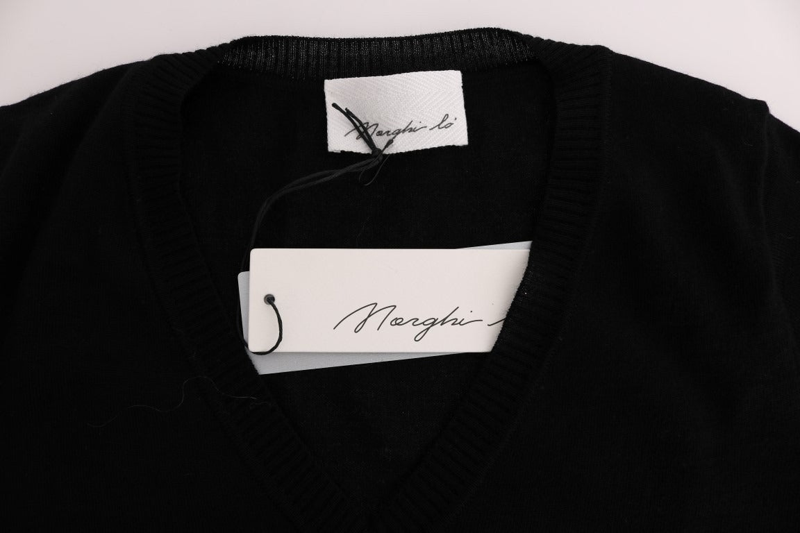 MARGHI LO' Schwarze Damenbluse aus 100% Lammwolle, T-Shirt-Top