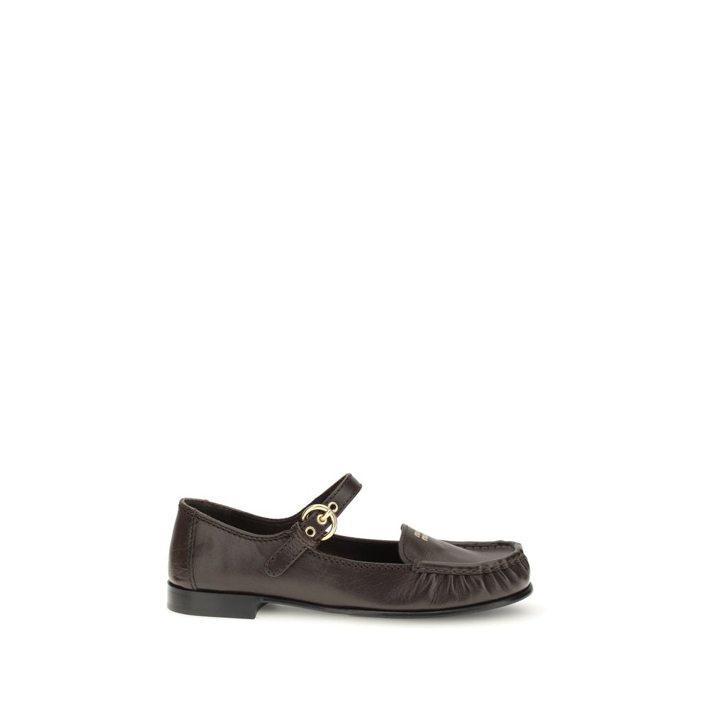 Miu Miu Brown Calfskin Bos Taurus Slipper-Loafers
