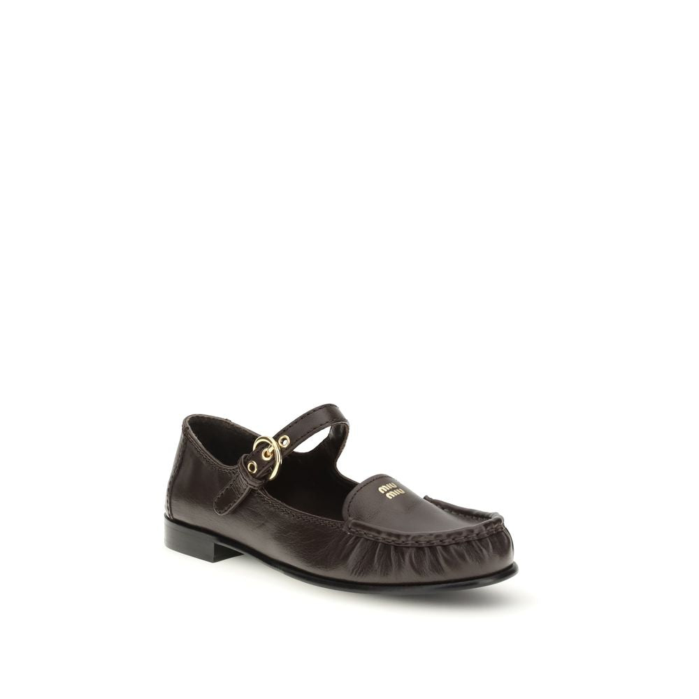 Miu Miu Brown Calfskin Bos Taurus Slipper-Loafers