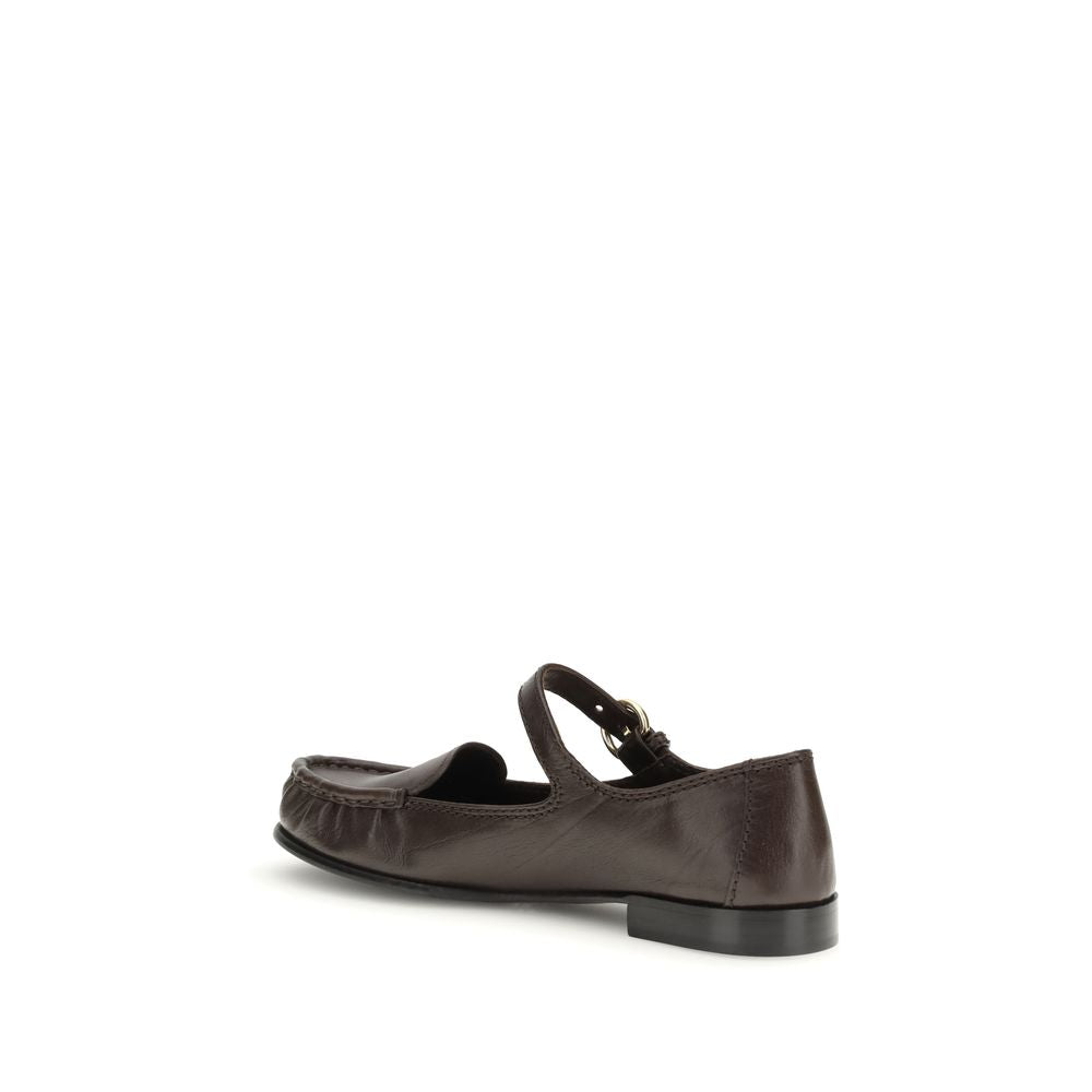 Miu Miu Brown Calfskin Bos Taurus Slipper-Loafers