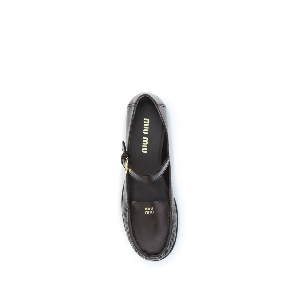 Miu Miu Brown Calfskin Bos Taurus Slipper-Loafers