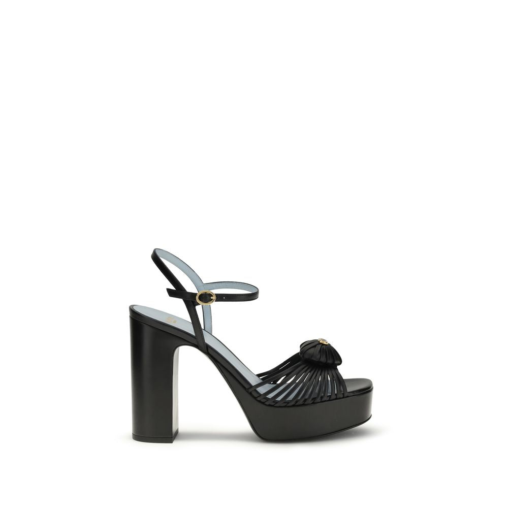 Valentino Garavani Black Bos Taurus Calf Leather Platform Sandals