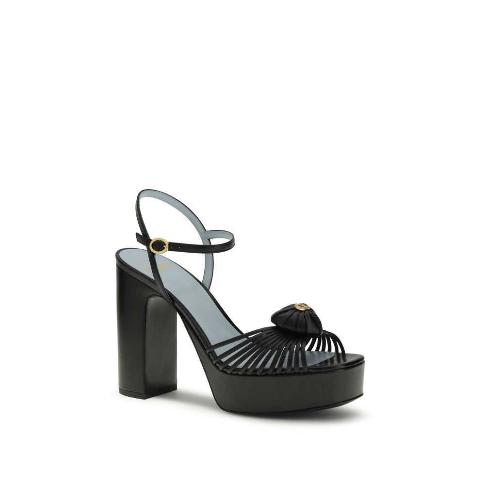 Valentino Garavani Black Bos Taurus Calf Leather Platform Sandals