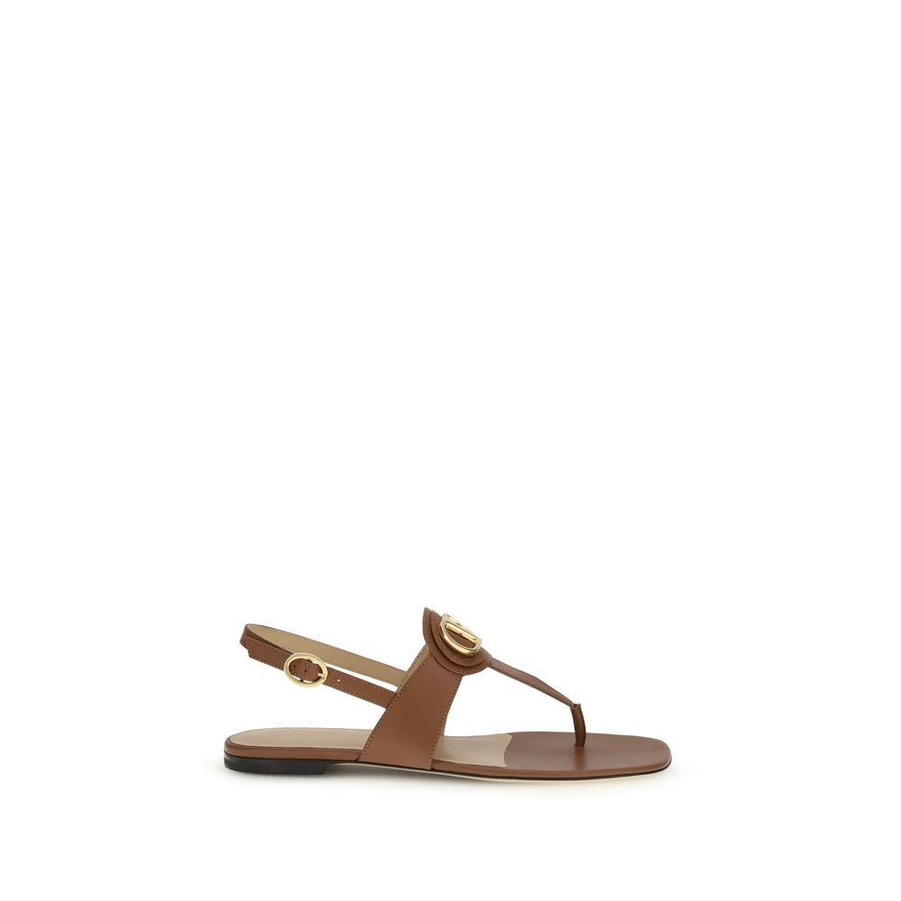 Valentino Garavani Braune Kalbsleder Bos Taurus Flache Sandalen