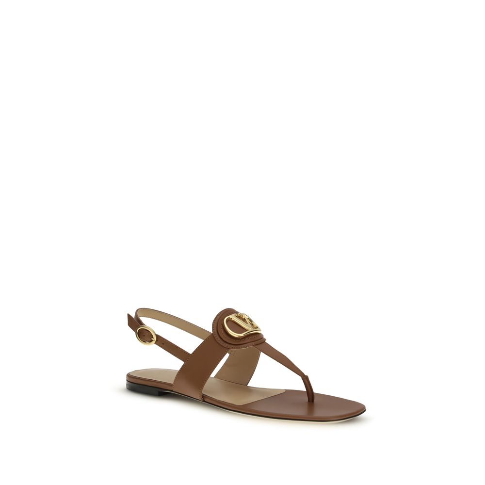Valentino Garavani Braune Kalbsleder Bos Taurus Flache Sandalen