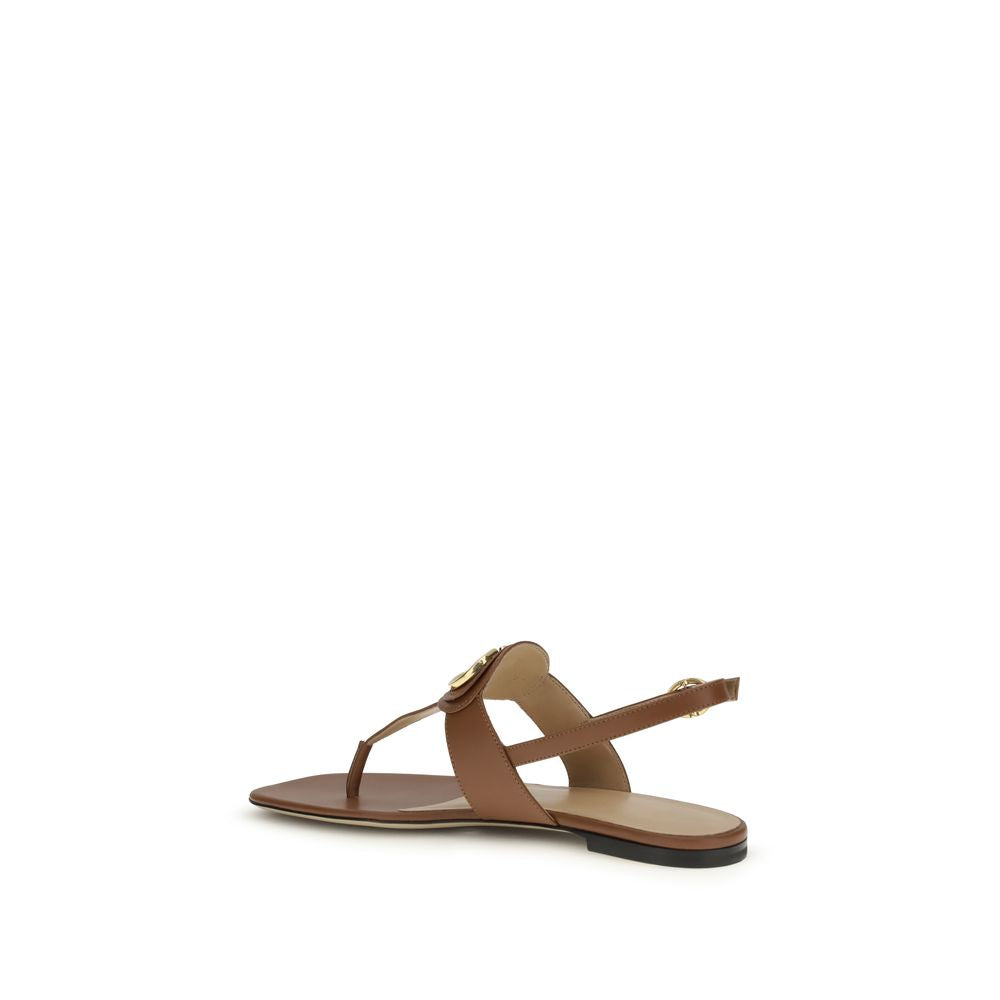 Valentino Garavani Braune Kalbsleder Bos Taurus Flache Sandalen