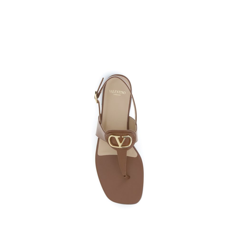 Valentino Garavani Braune Kalbsleder Bos Taurus Flache Sandalen