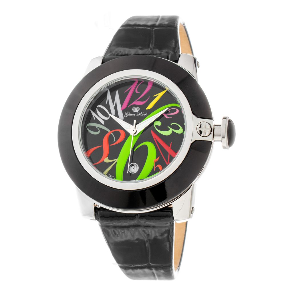 GLAM ROCK Schwarze Lederkleideruhr