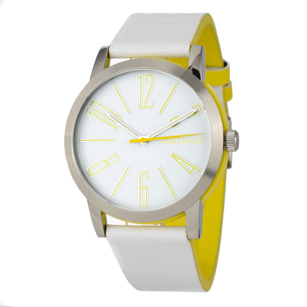 PERTEGAZ Weiße Lederkleid-Uhr