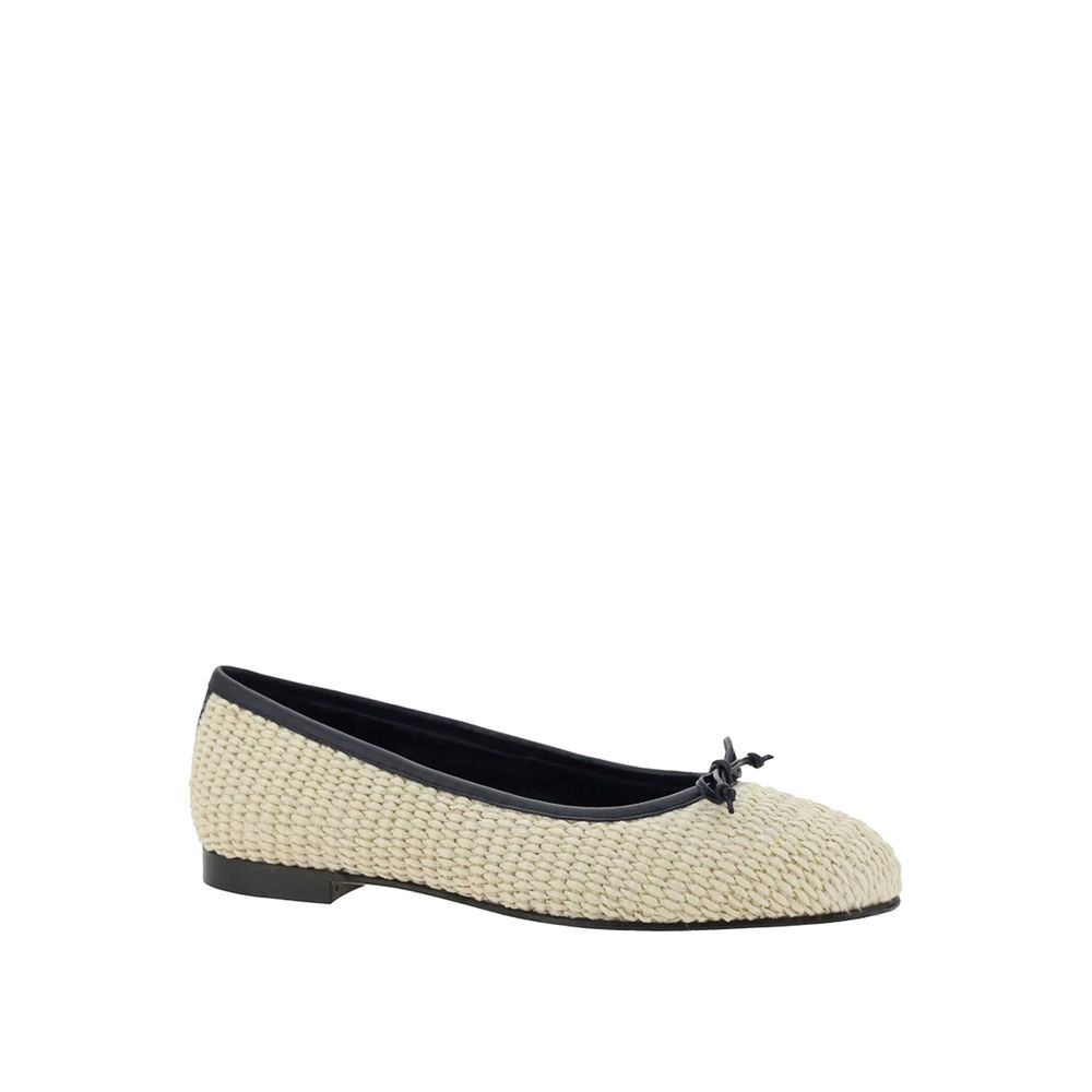 Manolo Blahnik Beige Raffia Ballerinas
