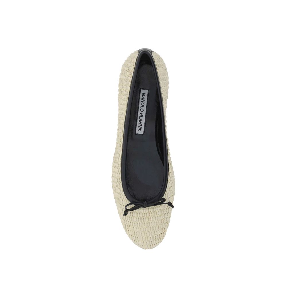 Manolo Blahnik Beige Raffia Ballerinas