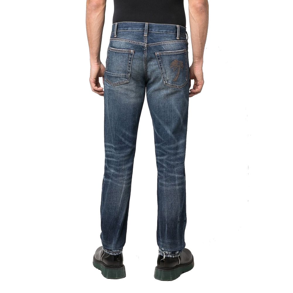 Palm Angels Blue Cotton Straight-Leg Jeans