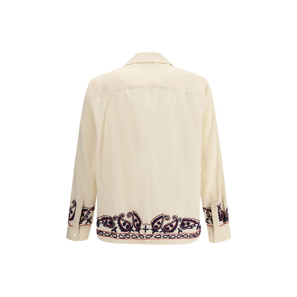 Baziszt Beige Seidenhemd mit Muster