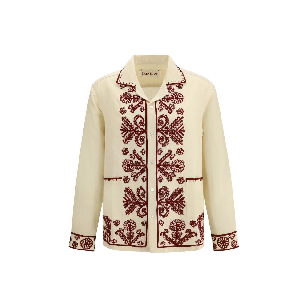 Baziszt Hemd mit Beige-Hanf-Muster