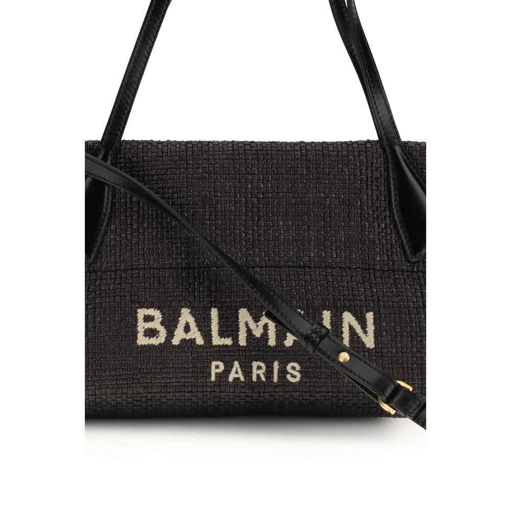 Balmain Schwarze Raffia-Umhängetasche