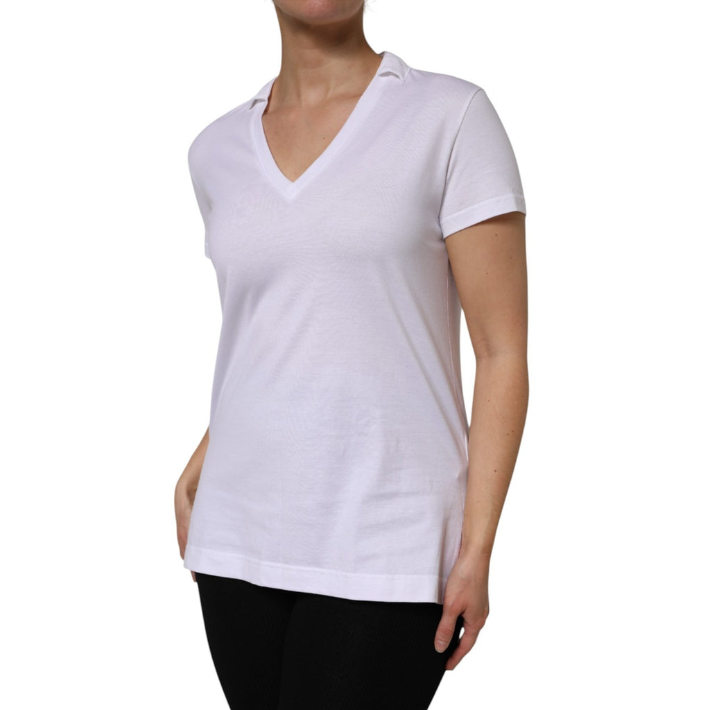 Dolce & Gabbana Weißes Baumwoll-T-Shirt mit V-Ausschnitt und kurzen Ärmeln
