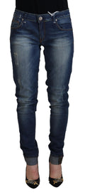 Acht Blaue gewaschene Baumwoll-Slim-Fit-Jeans für Damen