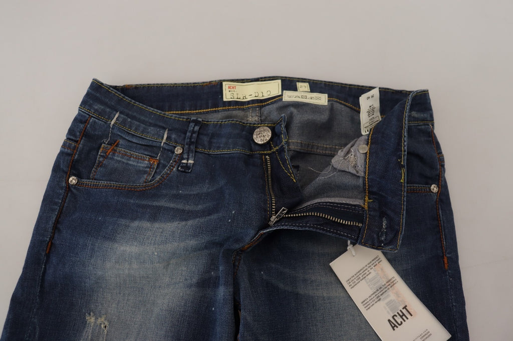 Acht Blaue gewaschene Baumwoll-Slim-Fit-Jeans für Damen