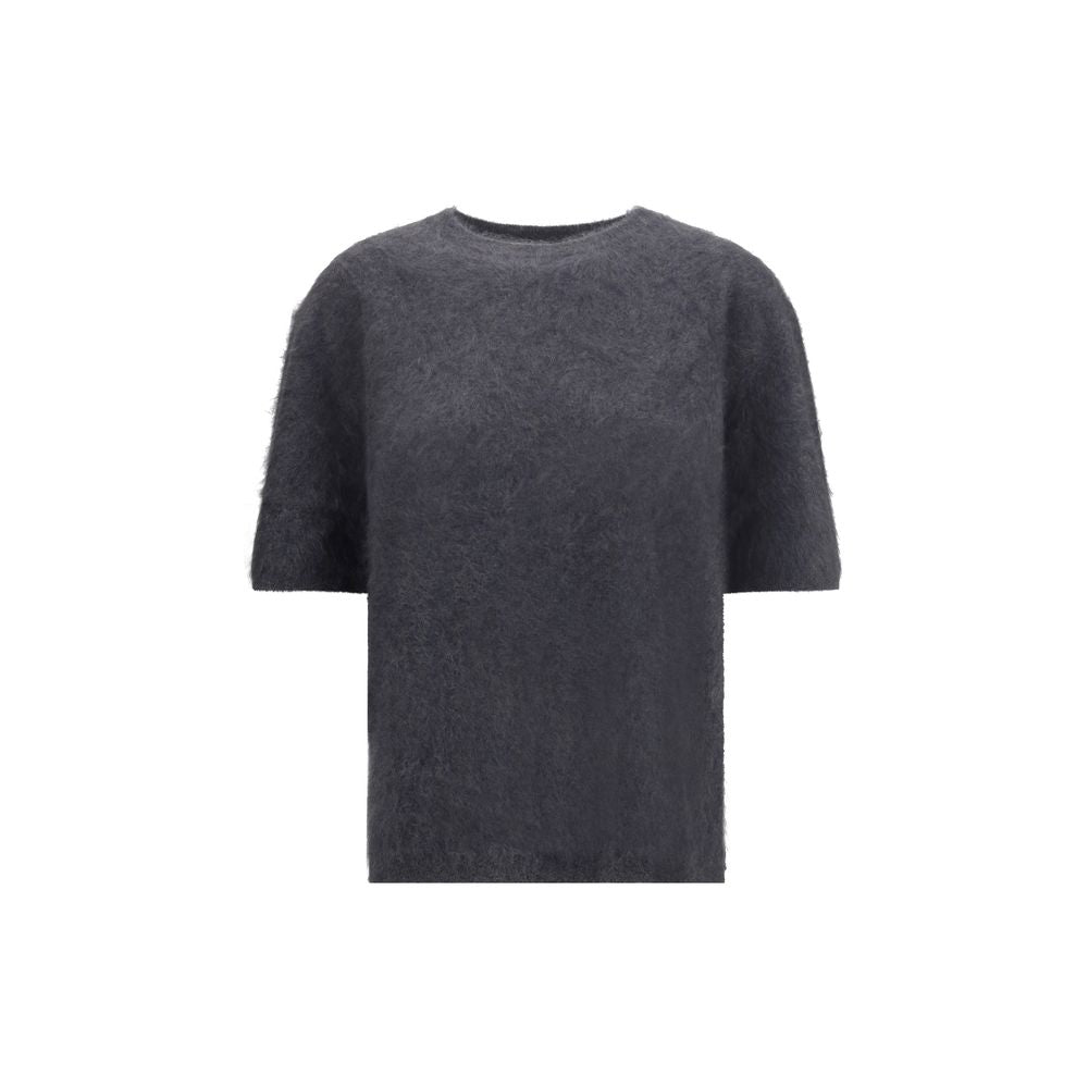 Lisa Yang Grauer Kaschmir-Pullover mit kurzen Ärmeln