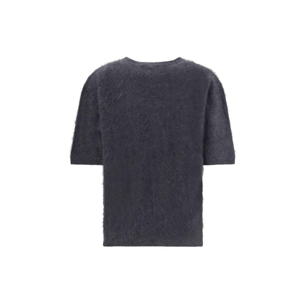 Lisa Yang Grauer Kaschmir-Pullover mit kurzen Ärmeln