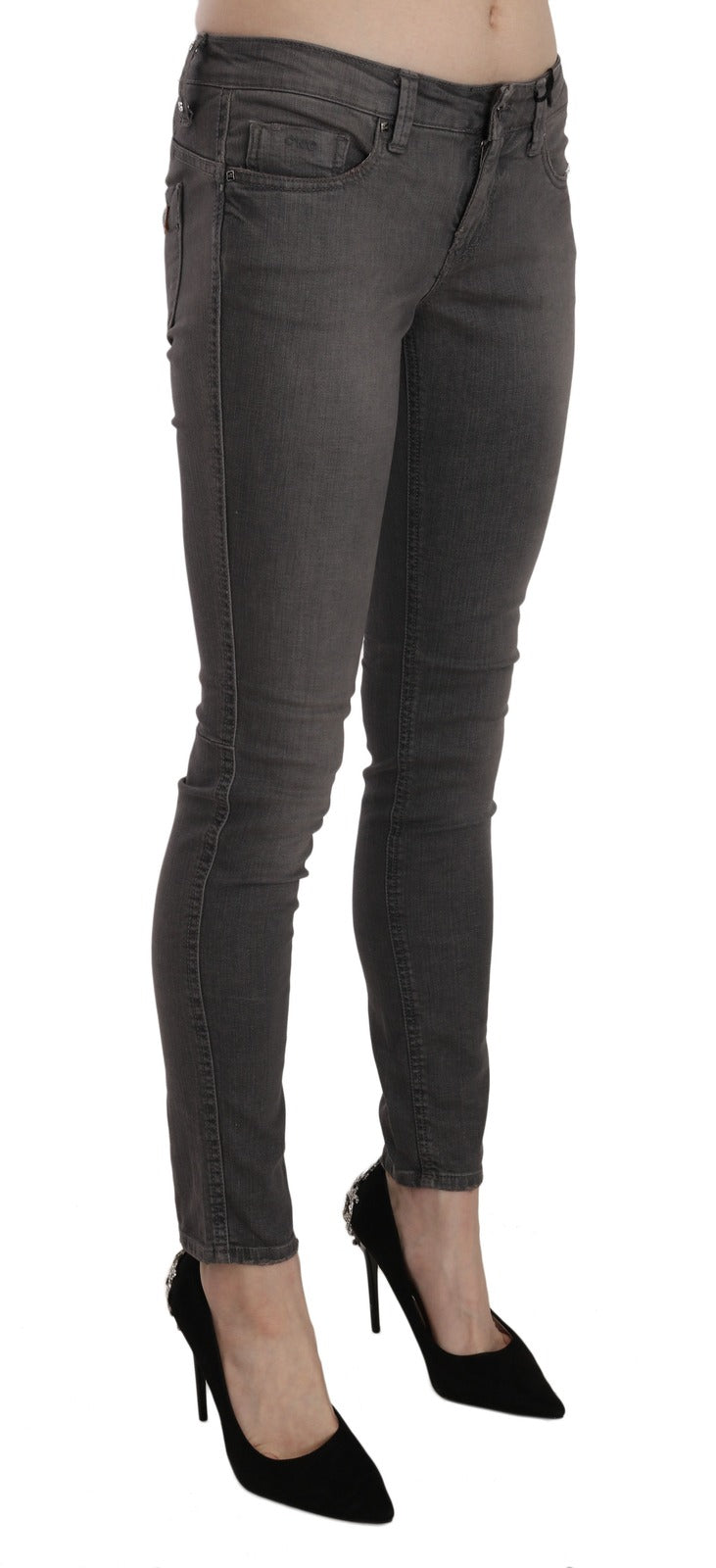 Costume National Graue Used-Look Low-Waist Skinny Jeans
