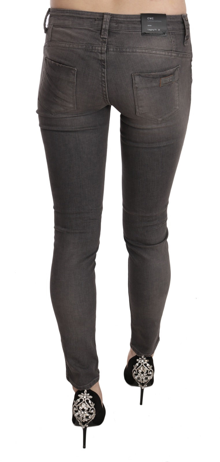 Costume National Graue Used-Look Low-Waist Skinny Jeans
