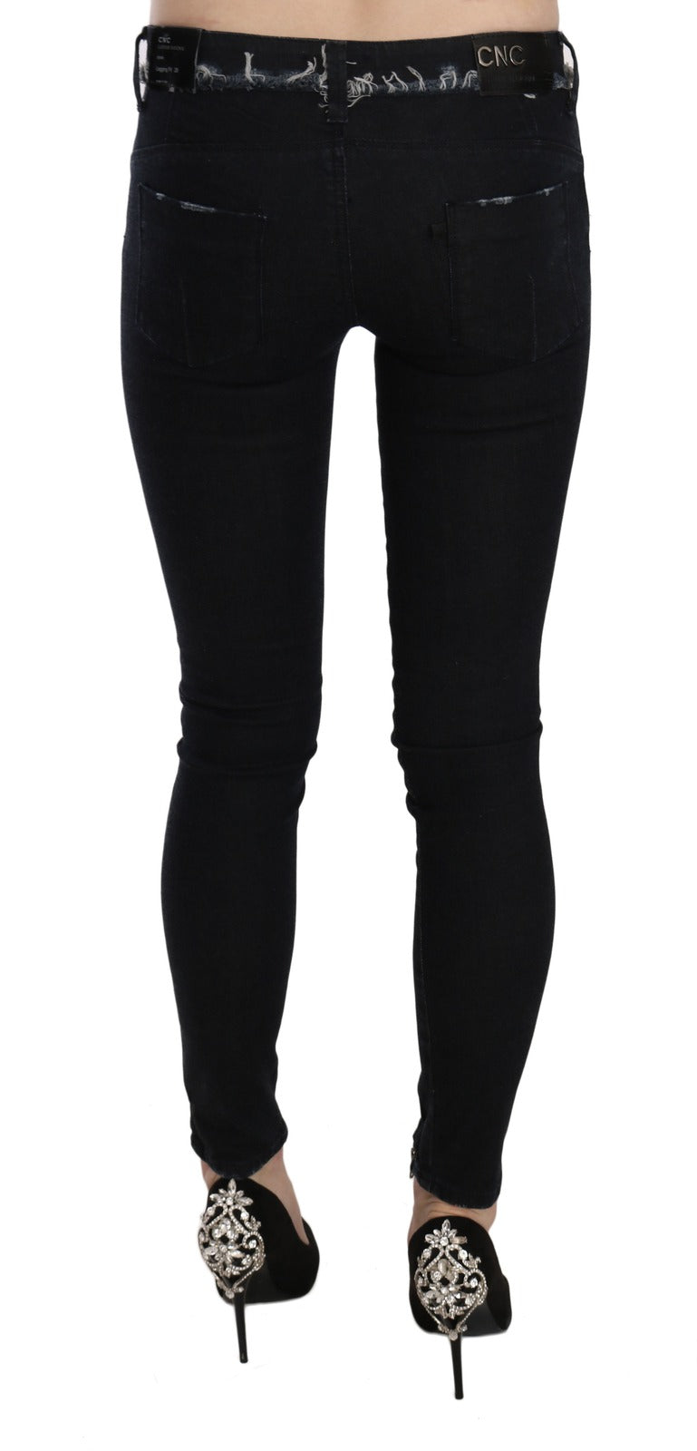 Costume National Black Low-Rise Skinny Jeans with Zip Detail on Leg