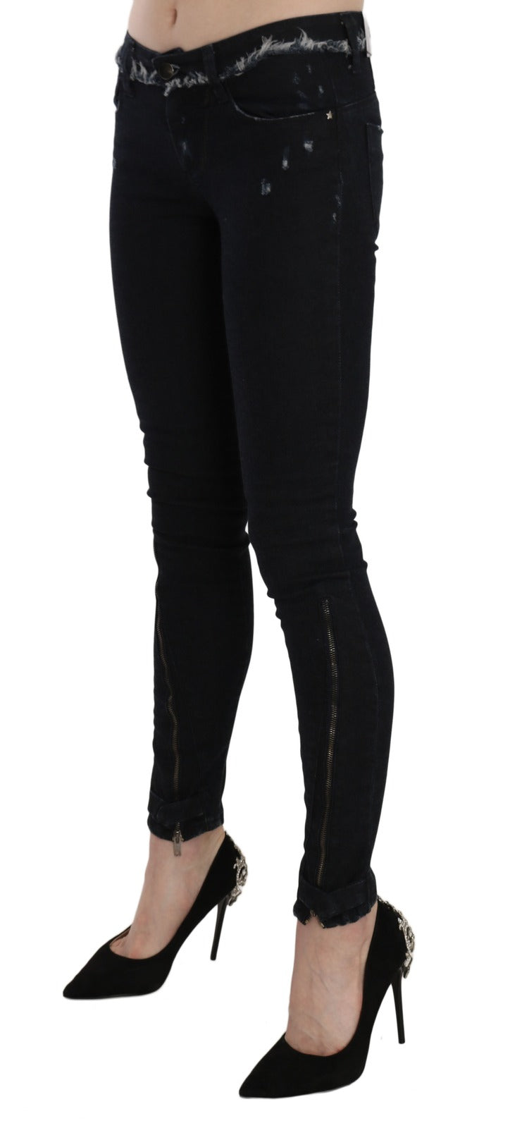 Costume National Black Low-Rise Skinny Jeans with Zip Detail on Leg