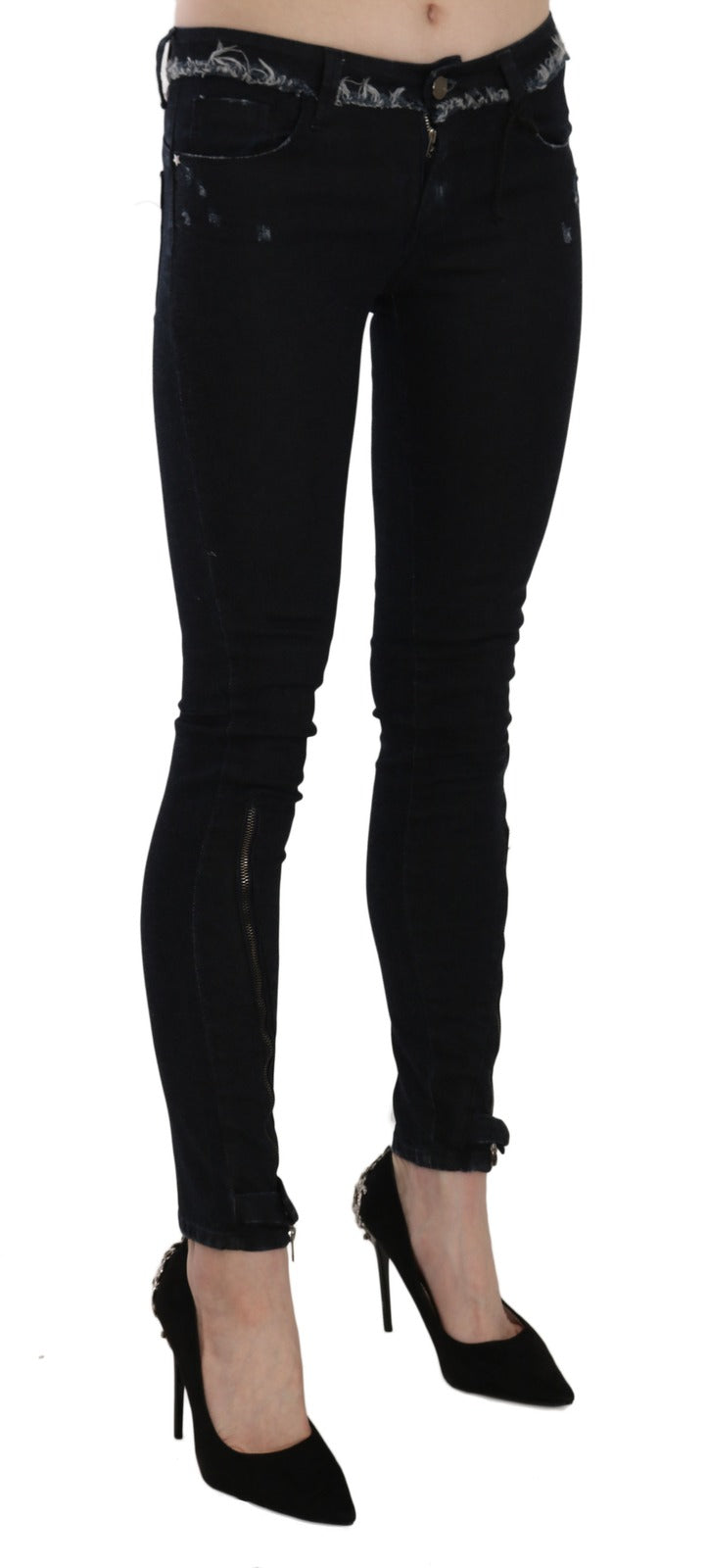 Costume National Black Low-Rise Skinny Jeans with Zip Detail on Leg