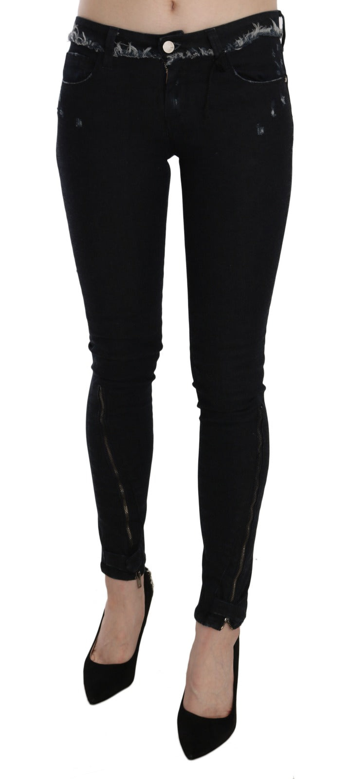 Costume National Black Low-Rise Skinny Jeans with Zip Detail on Leg