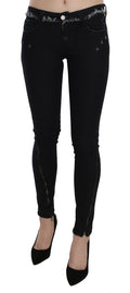 Costume National Black Low-Rise Skinny Jeans with Zip Detail on Leg