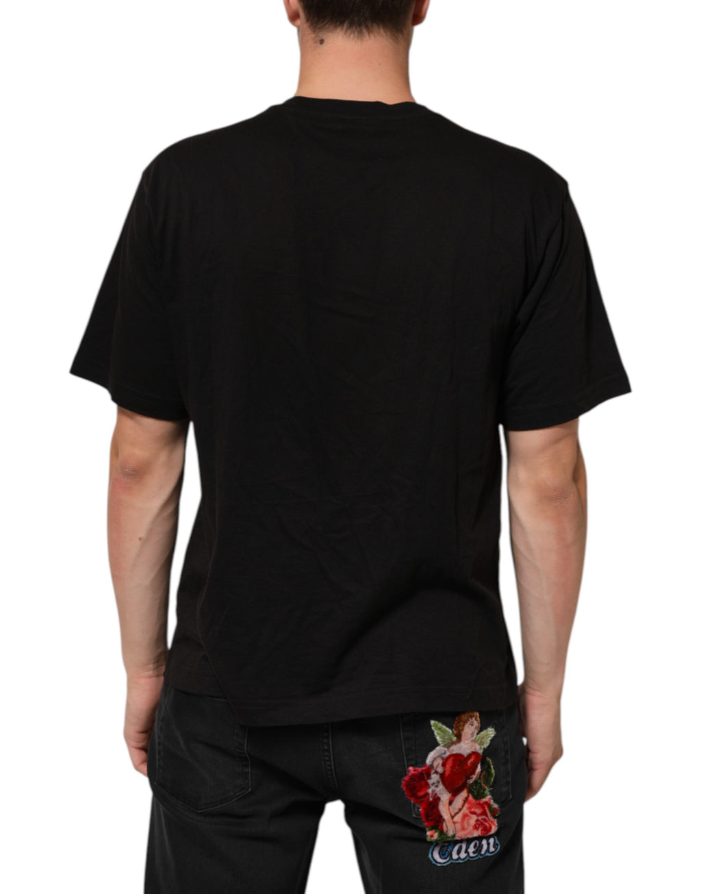 Dolce & Gabbana Black Cotton Crew Neck T-Shirt with Logo Print