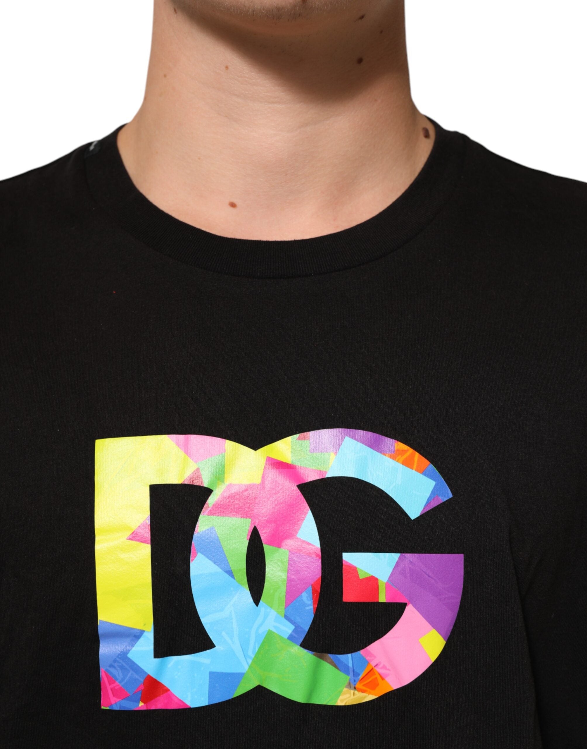 Dolce & Gabbana Black Cotton Crew Neck T-Shirt with Logo Print
