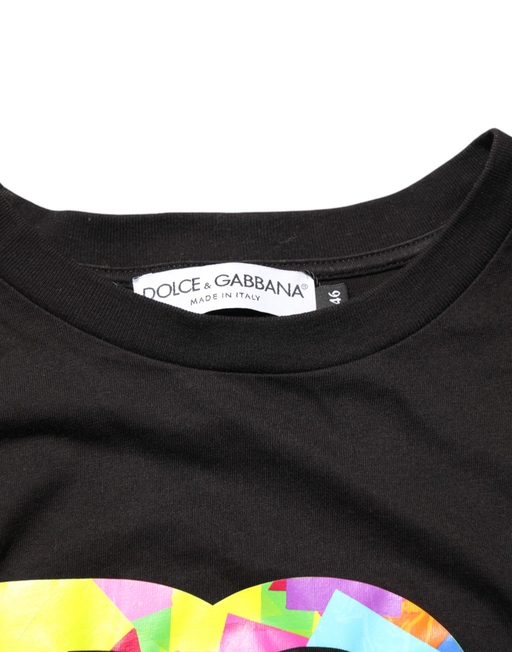 Dolce & Gabbana Black Cotton Crew Neck T-Shirt with Logo Print