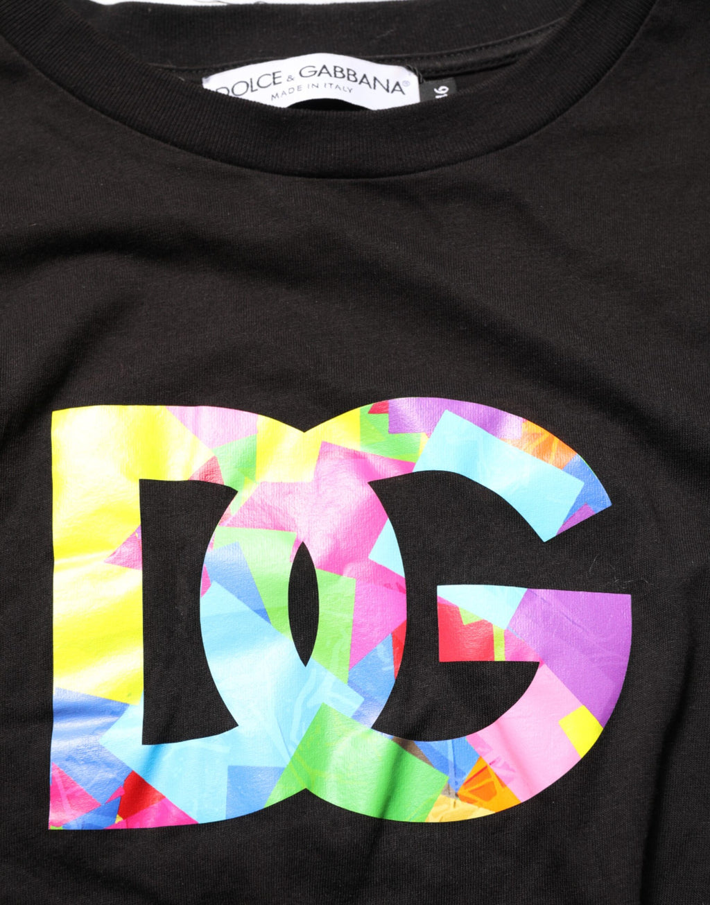 Dolce & Gabbana Black Cotton Crew Neck T-Shirt with Logo Print