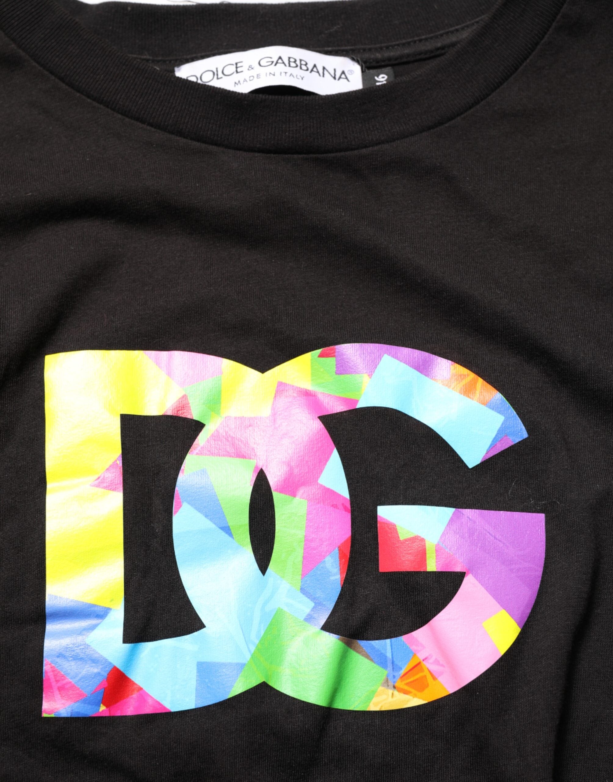 Dolce & Gabbana Black Cotton Crew Neck T-Shirt with Logo Print
