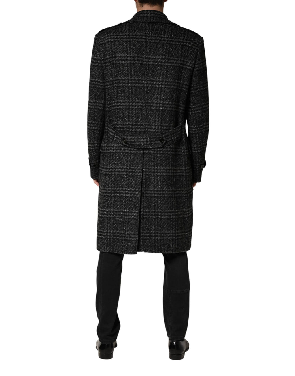 Dolce & Gabbana Grauer Zweireihiger Wollmantel mit Karomuster