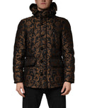 Dolce & Gabbana Schwarze Kapuzenjacke aus floralem Jacquard mit Steppung