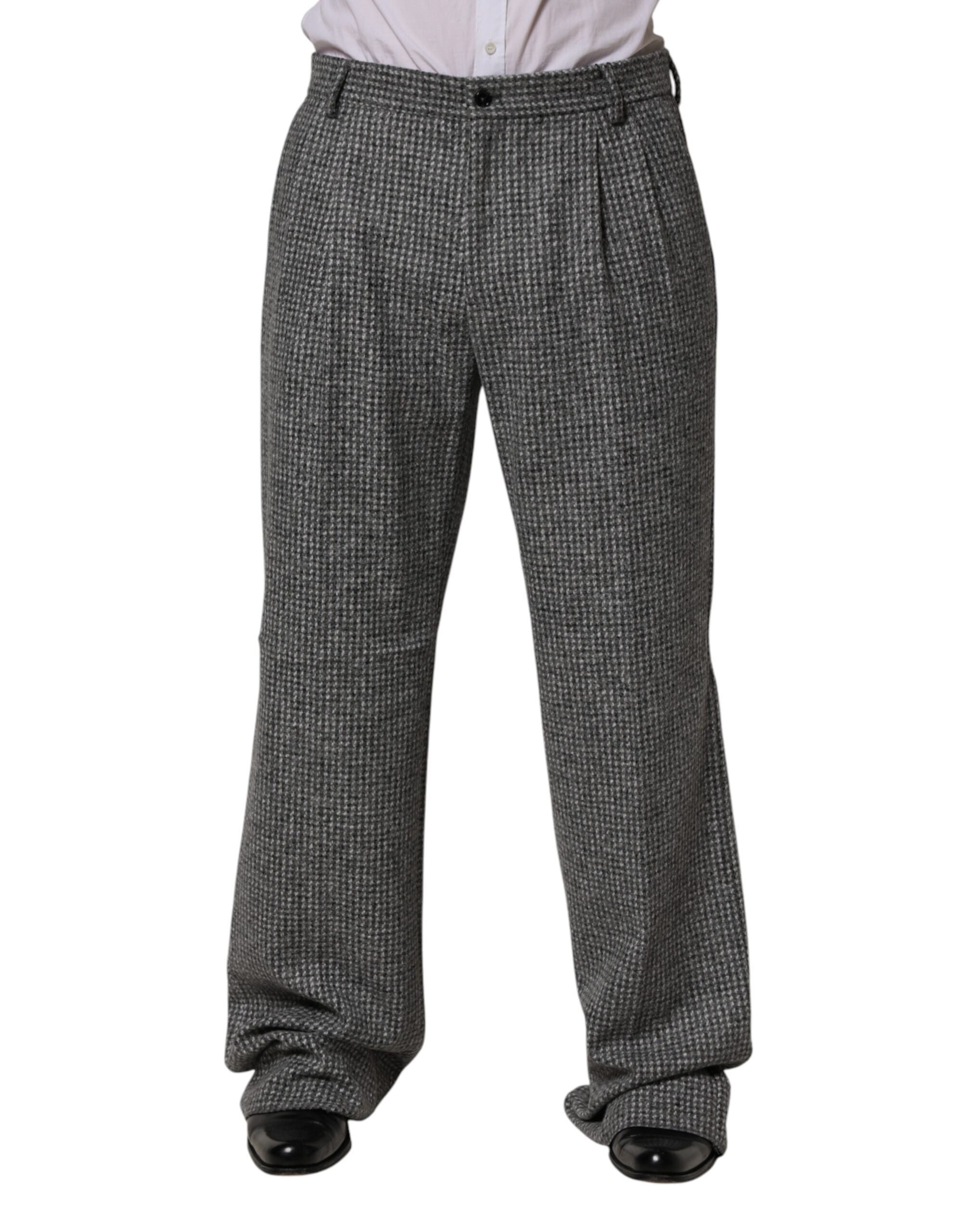 Dolce & Gabbana Grey Houndstooth Straight-Leg Trousers