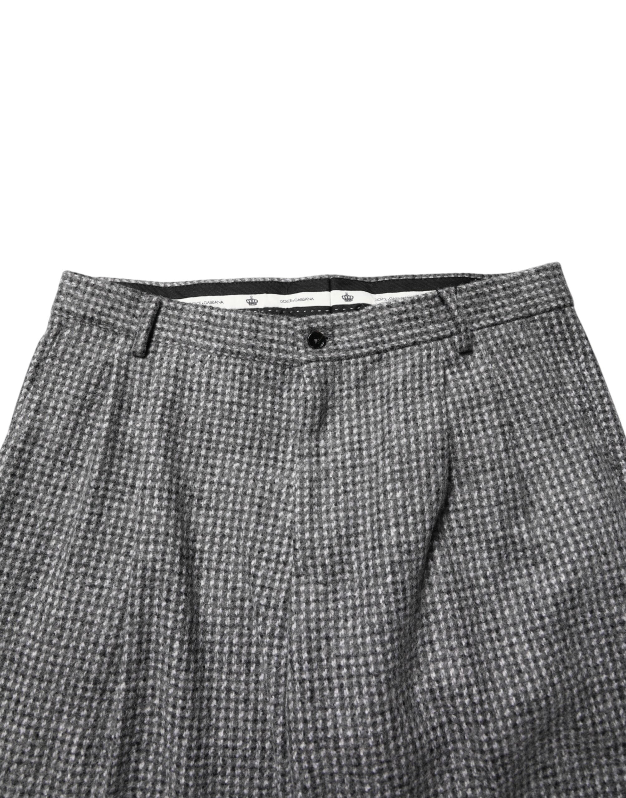 Dolce & Gabbana Grey Houndstooth Straight-Leg Trousers