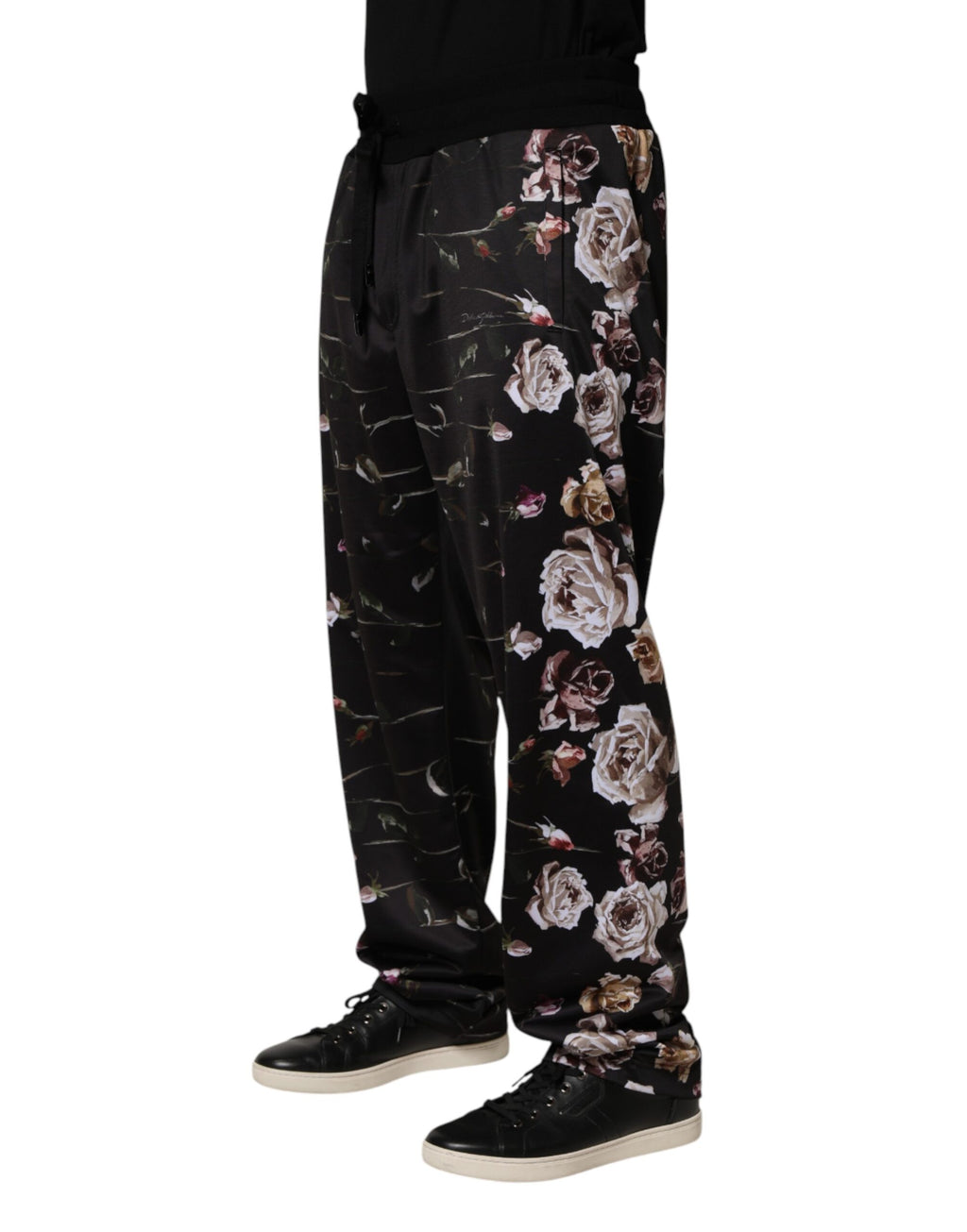 Dolce & Gabbana Schwarze Chinohose mit geradem Bein und Blumenmuster
