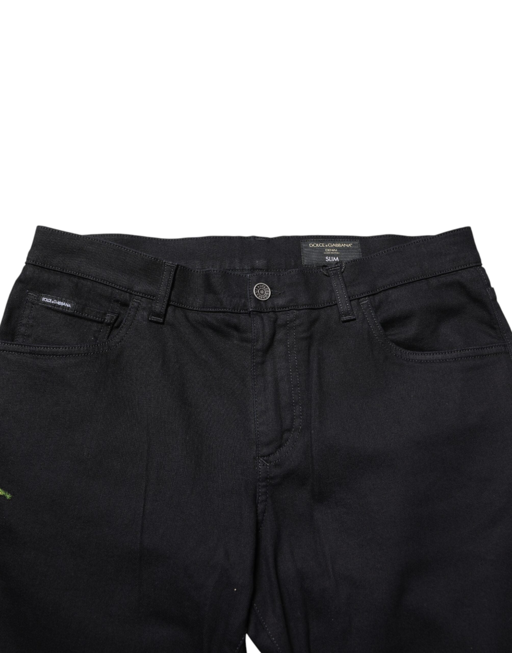 Dolce & Gabbana Men's Black Floral Cotton Skinny Jeans