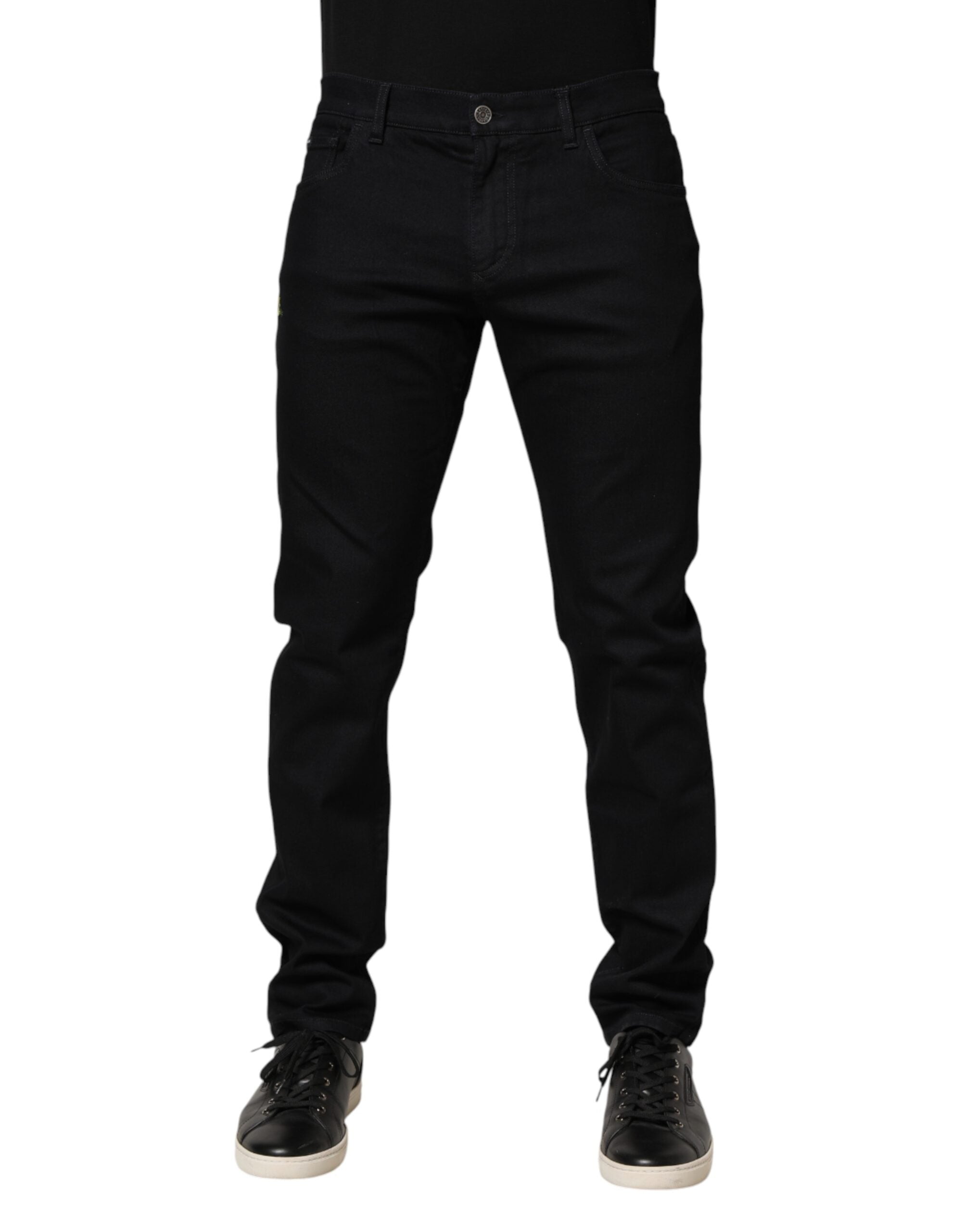 Dolce & Gabbana Men's Black Floral Cotton Skinny Jeans