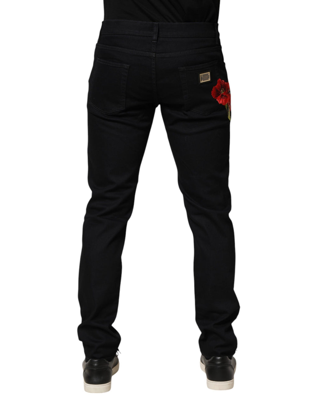 Dolce & Gabbana Men's Black Floral Cotton Skinny Jeans