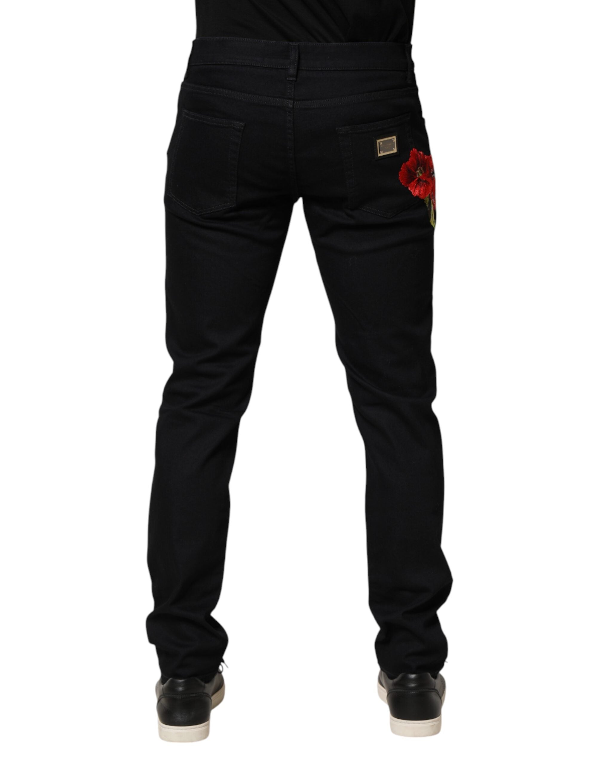 Dolce & Gabbana Men's Black Floral Cotton Skinny Jeans