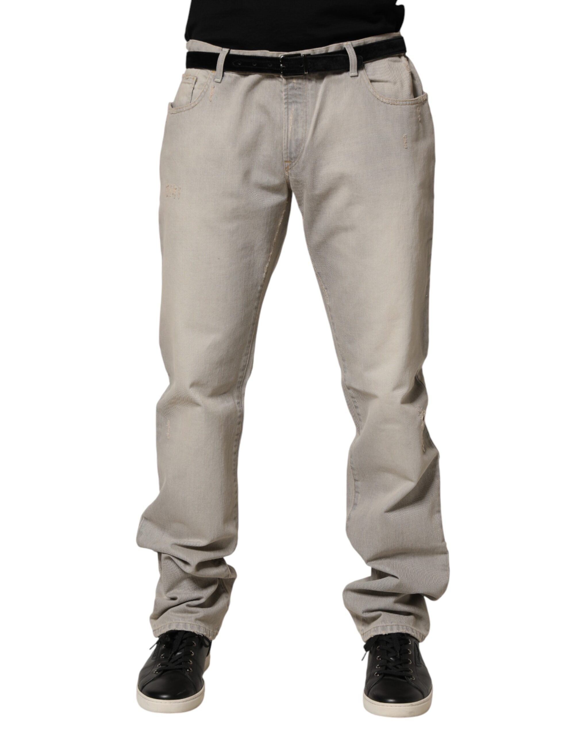 Dolce & Gabbana Light Grey Straight Cotton Denim Trousers